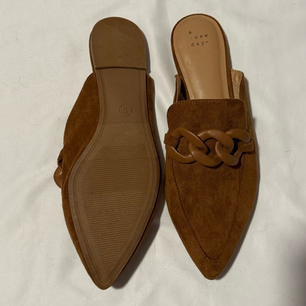 Faux Brown Suede Women’s Backless Loafers - Picture 3 of 3